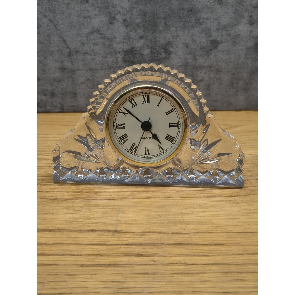 Princess House 24% Lead Crystal Quartz Clock Gold Trim Made in USA